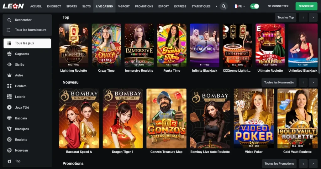 Aperçu des jeux de casino en direct LeonBet